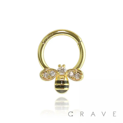 Gem Paved Bee Front Hinged Ring- Gold