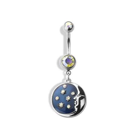 Starry Night Moon Dangle Surgical Steel