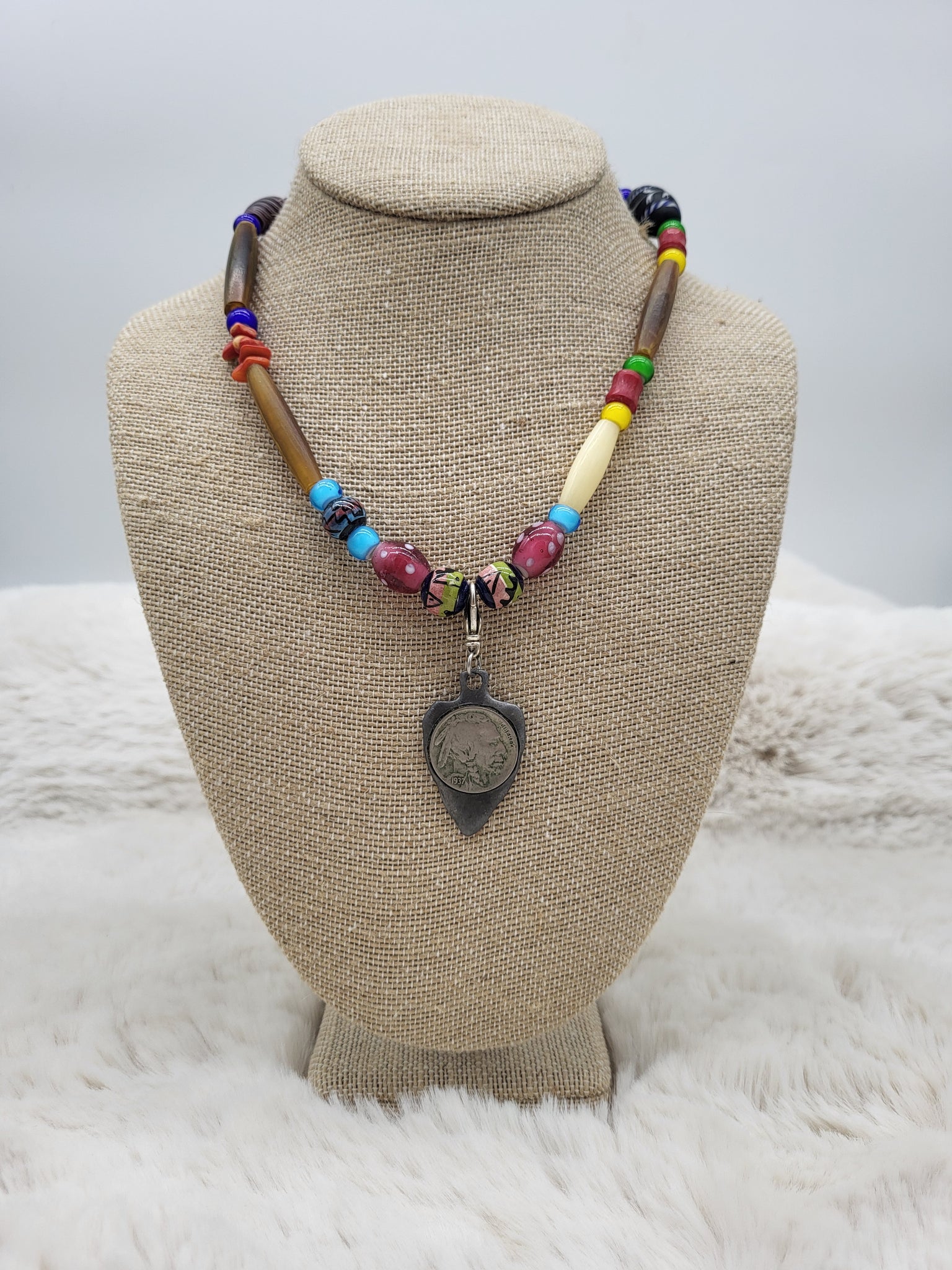 Sterling Arrowhead Pendant & Beaded 18" Necklace - Marcia Nickols