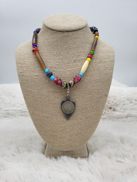 Sterling Arrowhead Pendant & Beaded 18" Necklace - Marcia Nickols