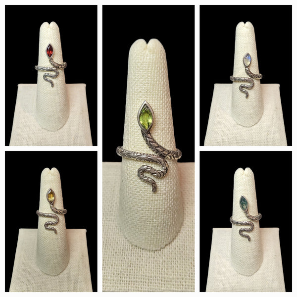 Marquise Cut Gemstone Snake Ring - Sterling Silver