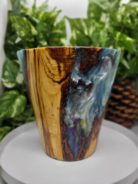 Pussy Willow & Blue Resin Vase by Ronald Bemmann