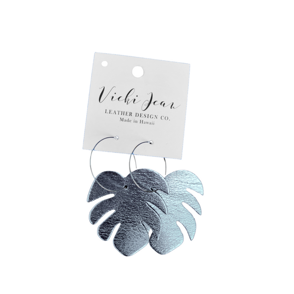 Leather Monstera Leaf Earrings