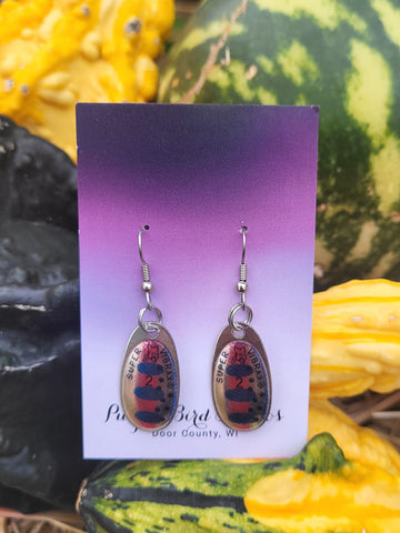 Recycled Fishing Lure Earrings Blue/Pink by Nikkie Howard