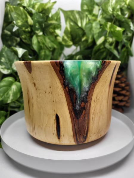 Pussy Willow & Green Resin Bowl by Ronald Bemmann