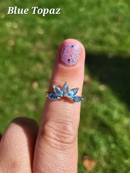 Marquise Cut Half Flower Ring - Sterling Silver