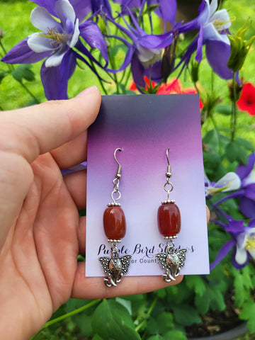 Carnelian & Elephant Drop Earrings by Nikkie Howard