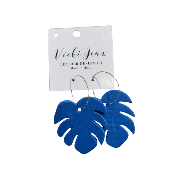 Leather Monstera Leaf Earrings