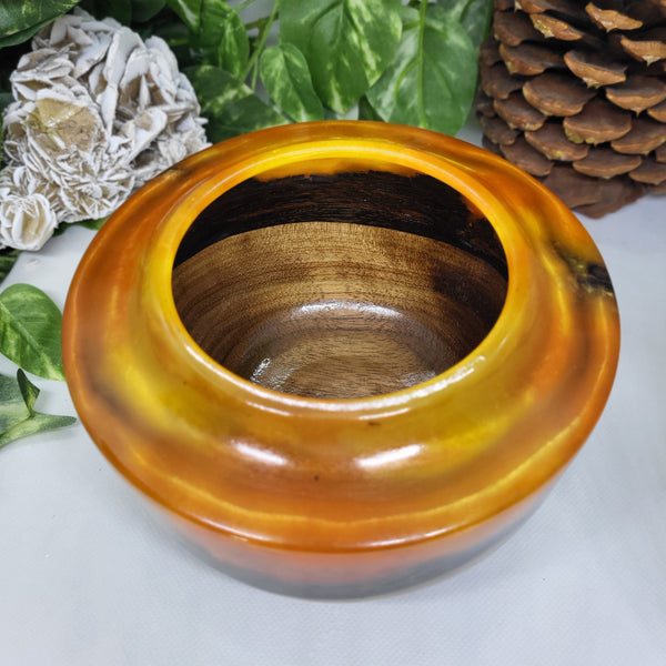 Walnut & Orange Resin Bowl by Ronald Bemmann