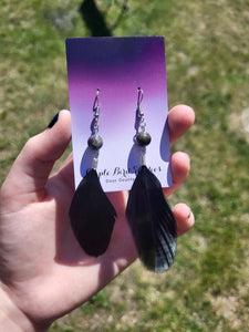 Black Coque Tail Feather Earrings W/ Dragons Blood Bead by Nikkie Howard Style 0295