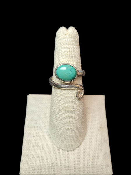 Oval Cut Turquoise on Swirl Ring - Sterling Silver