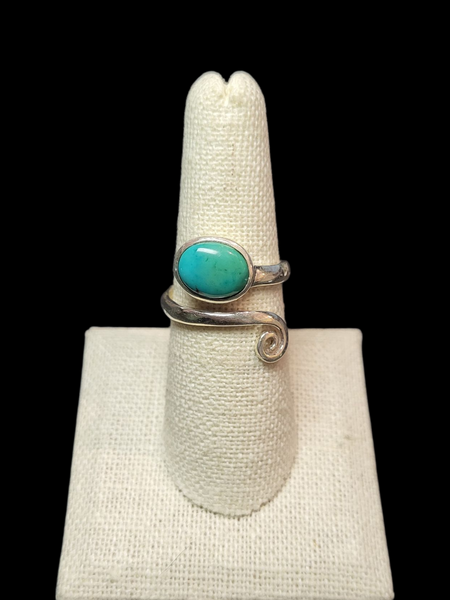 Oval Cut Turquoise on Swirl Ring - Sterling Silver