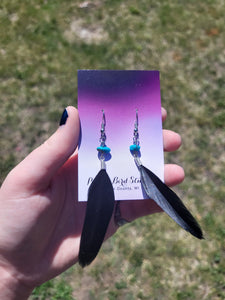Black Coque Tail Feather Earrings W/ Turquoise Bead by Nikkie Howard Style 0293