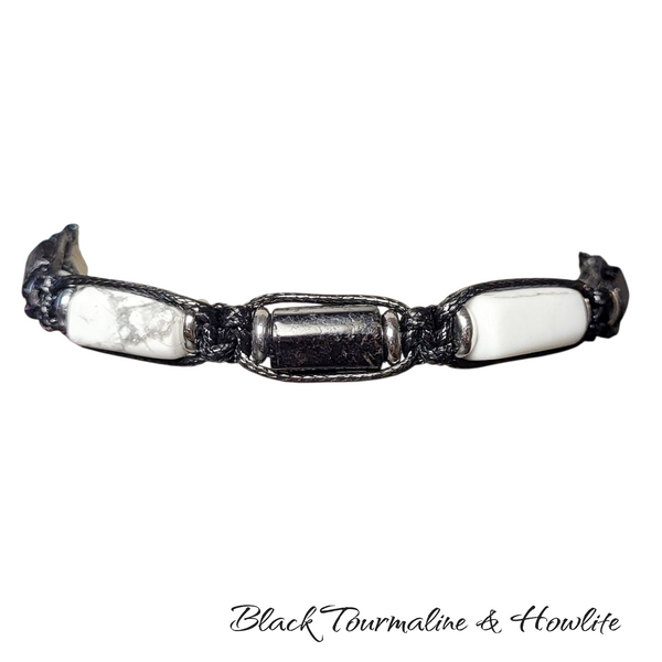 Unisex Black Tourmaline & Howlite Cord Bracelet