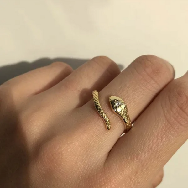 Stainless Steel Gold Plate Adj Snake Ring
