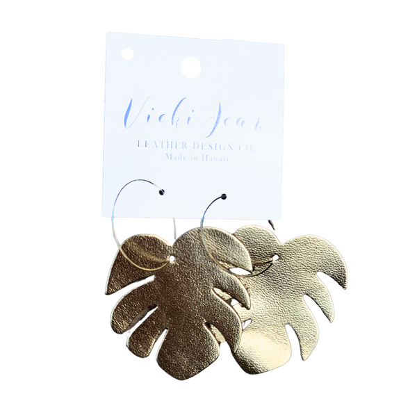 Leather Monstera Leaf Earrings