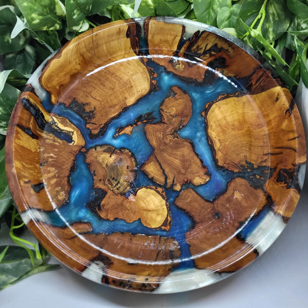 Pussy Willow & Blue Resin Pedestal Bowl by Ronald Bemmann