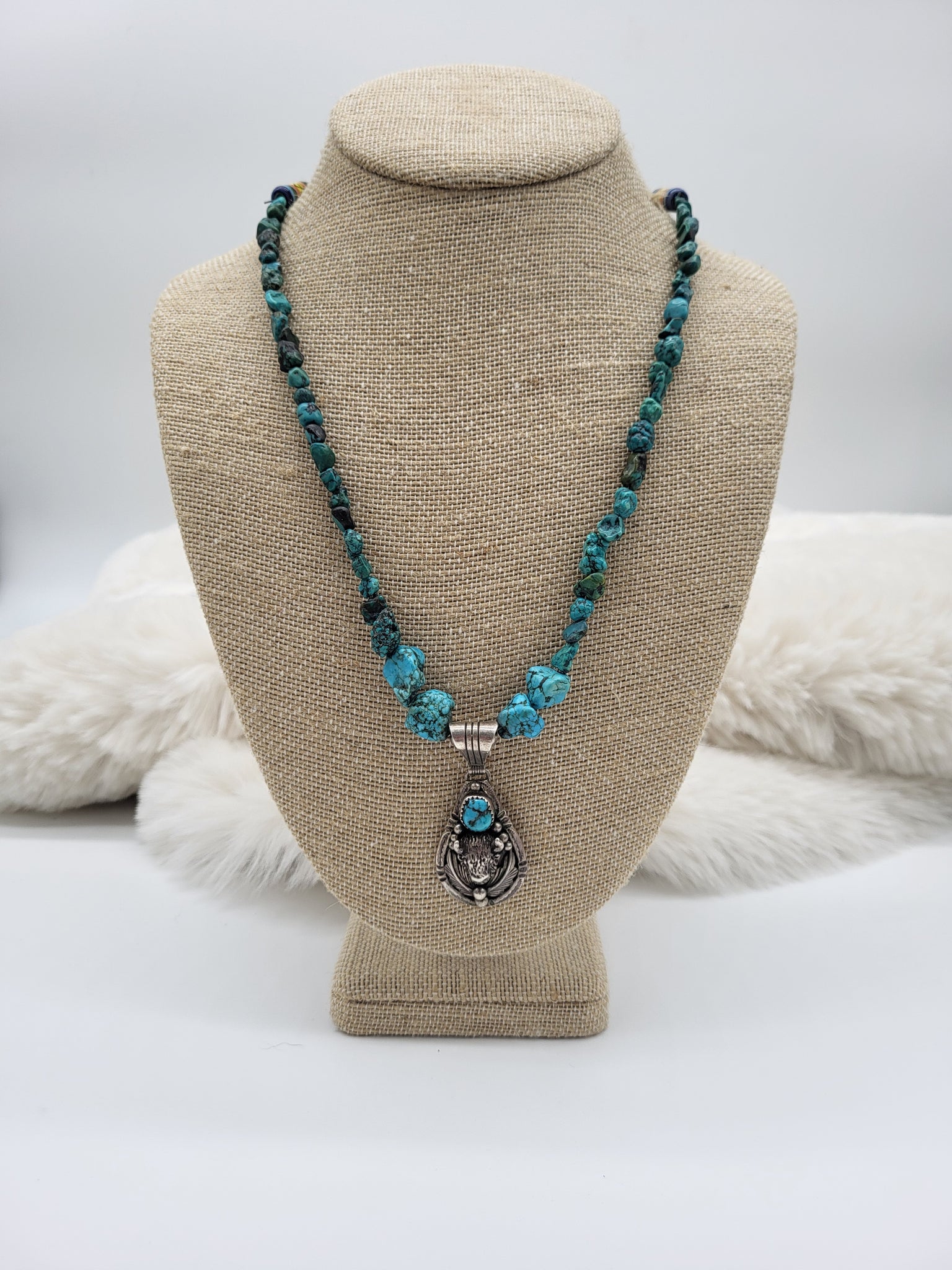 Sterling & Turquoise Buffalo Pendant & Turquoise 16-20" Necklace - Marcia Nickols