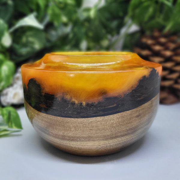 Walnut & Orange Resin Bowl by Ronald Bemmann