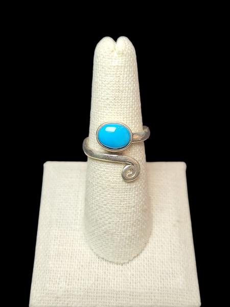 Oval Cut Turquoise on Swirl Ring - Sterling Silver