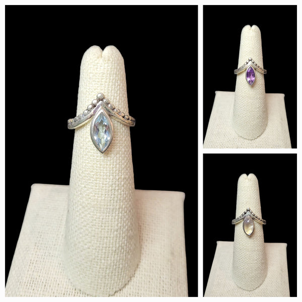 Marquise Cut Gemstone V Ring - Sterling Silver