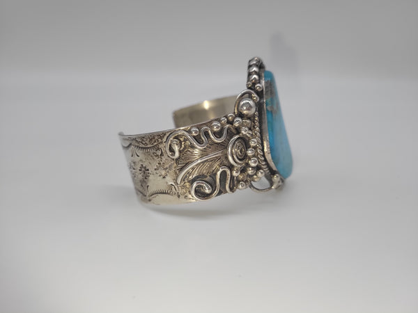 Sterling Silver Turquoise Signed "B" Cuff - Marcia Nickols