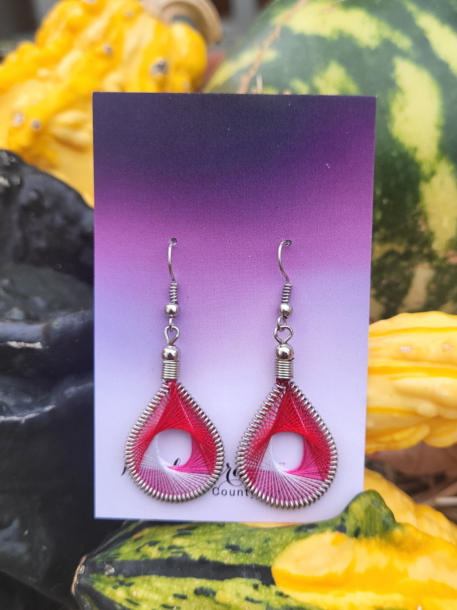 Recycled String Earrings Red/White by Nikkie Howard