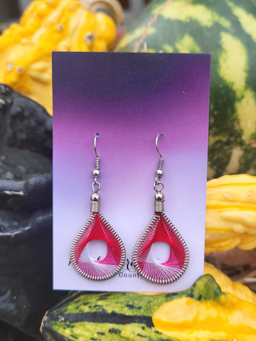 Recycled String Earrings Red/White by Nikkie Howard