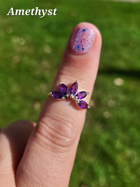 Marquise Cut Half Flower Ring - Sterling Silver