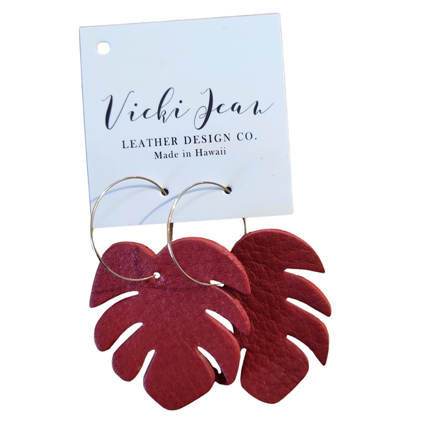 Leather Monstera Leaf Earrings
