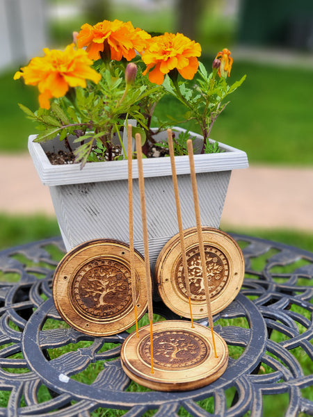 Wood Round Tree of Life Incense Burner