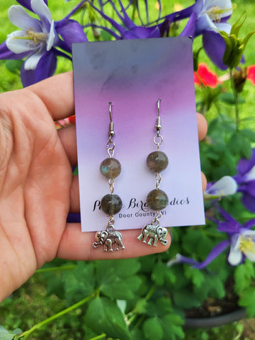 Labradorite & Elephant Drop Earrings by Nikkie Howard
