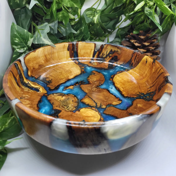 Pussy Willow & Blue Resin Pedestal Bowl by Ronald Bemmann