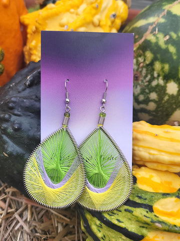 Recycled String Earrings Green/Yellow by Nikkie Howard