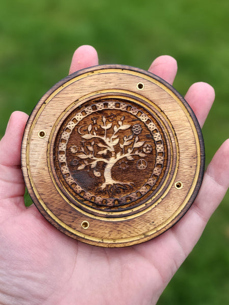 Wood Round Tree of Life Incense Burner