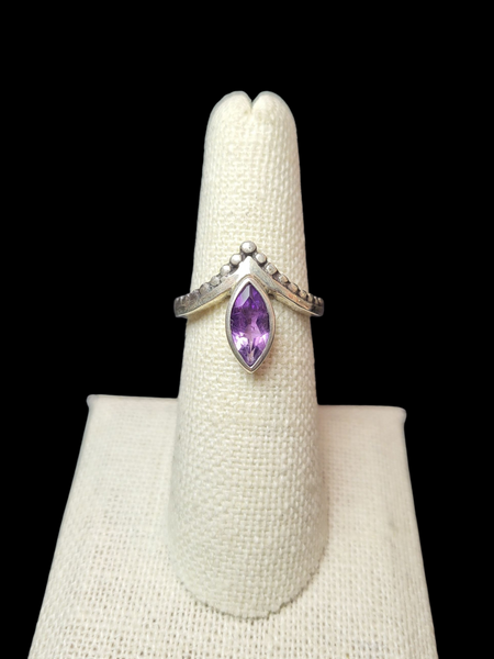 Marquise Cut Gemstone V Ring - Sterling Silver