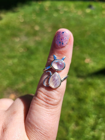Cat Double Moonstone Gemstone Ring