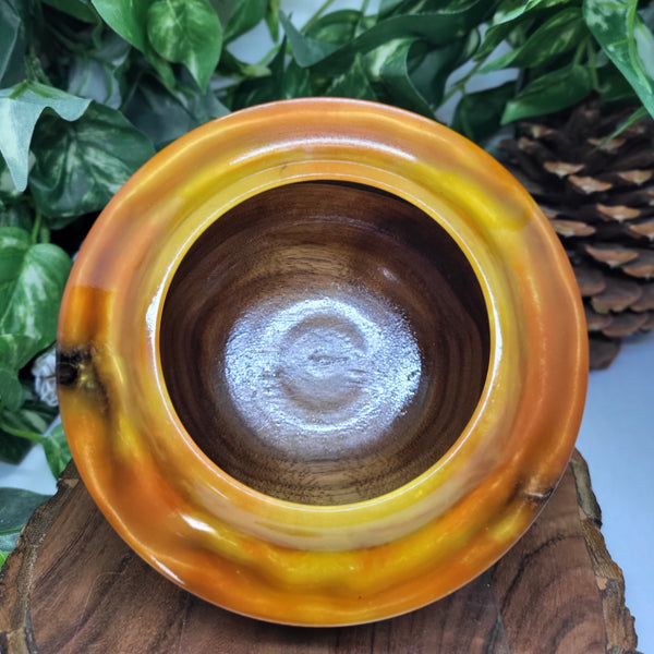 Walnut & Orange Resin Bowl by Ronald Bemmann