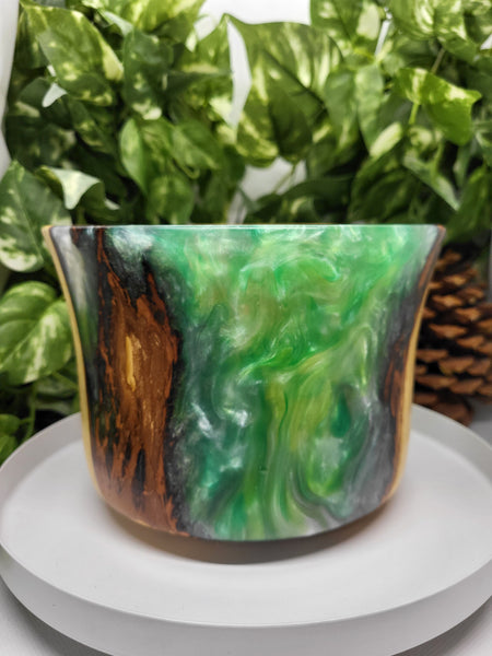 Pussy Willow & Green Resin Bowl by Ronald Bemmann