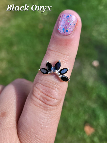 Marquise Cut Half Flower Ring - Sterling Silver