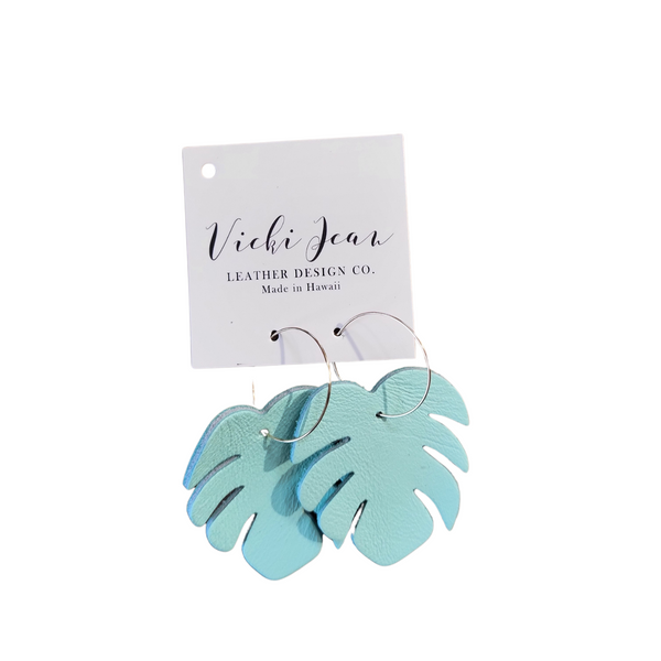 Leather Monstera Leaf Earrings
