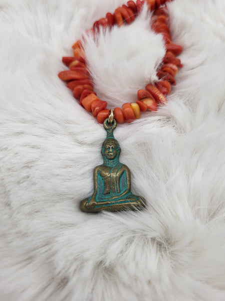 Buddha Pendant & Coral 18" Necklace - Marcia Nickols