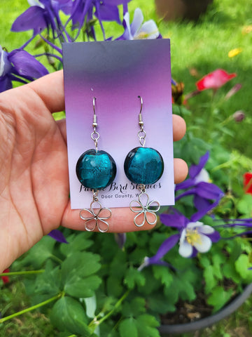 Blue Glass Bead with Flower Drop Earrings by Nikkie Howard