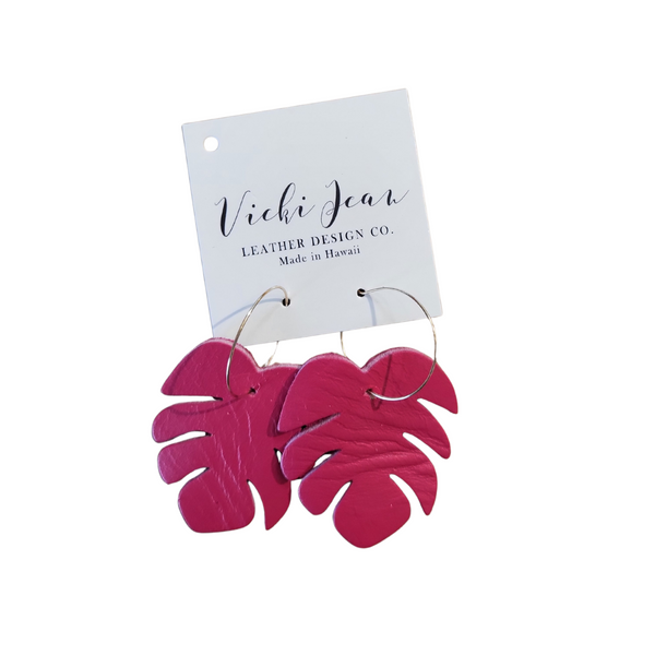 Leather Monstera Leaf Earrings