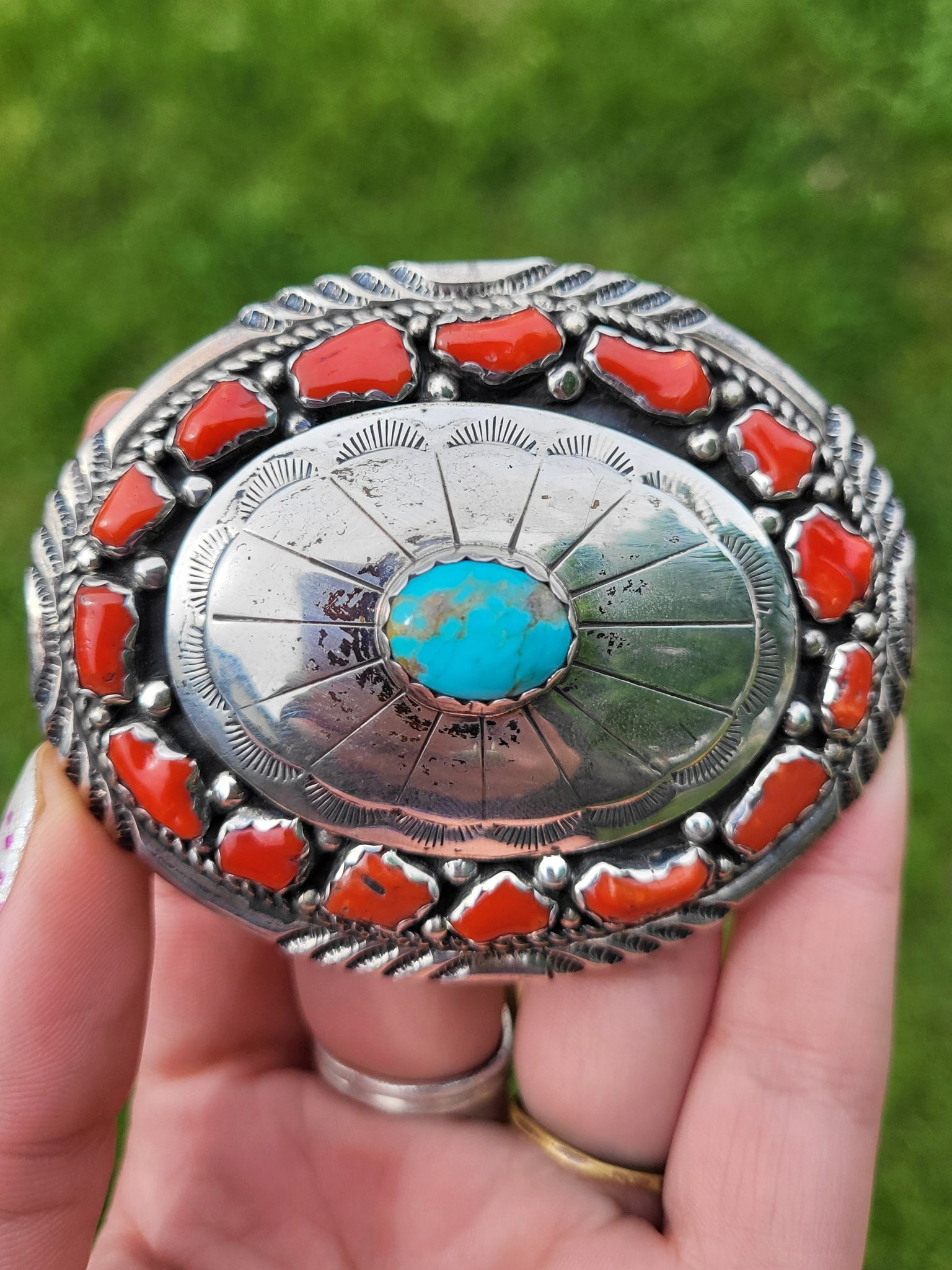 Native American Turquoise and Red Turquoise Belt Buckle