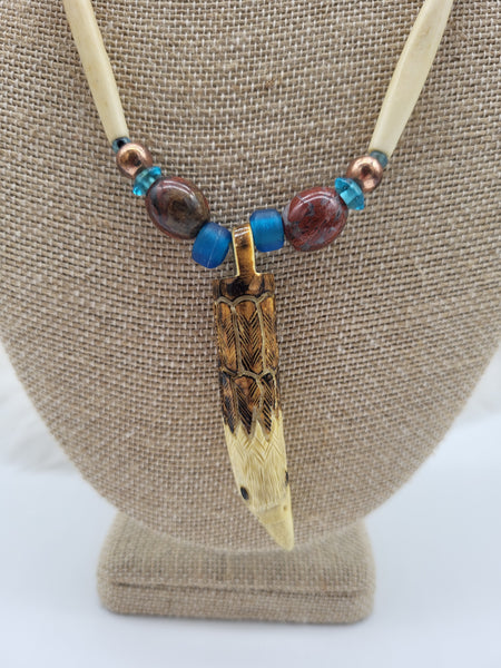 Carved Bone Eagle Pendant & Beaded 26" Necklace - Marcia Nickols