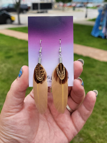 Layered Light Brown Duck Feather Earrings by Nikkie Howard