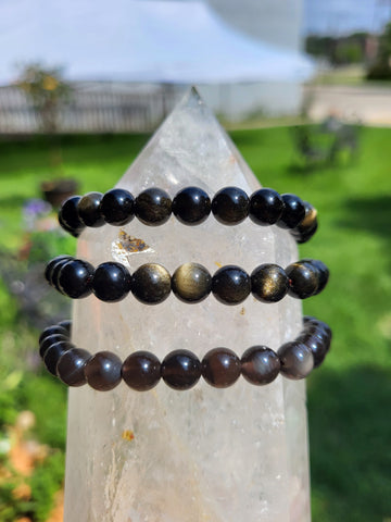 Gold Sheen Obsidian Elastic Bracelet