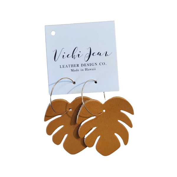 Leather Monstera Leaf Earrings