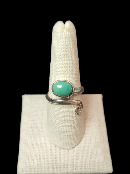 Oval Cut Turquoise on Swirl Ring - Sterling Silver